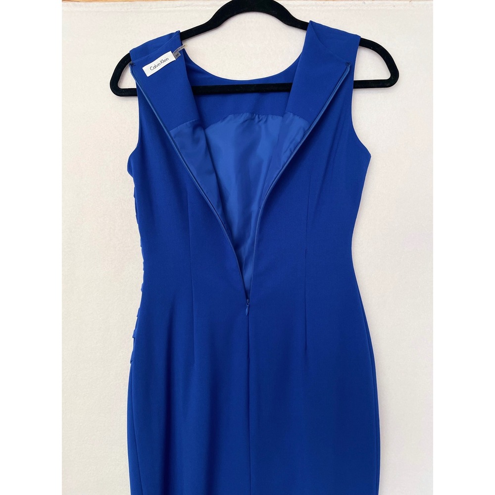 Calvin Klein Sheath Dress Women 2P Royal Blue Pleated Sleeveless Round Neck - Picture 5 of 11